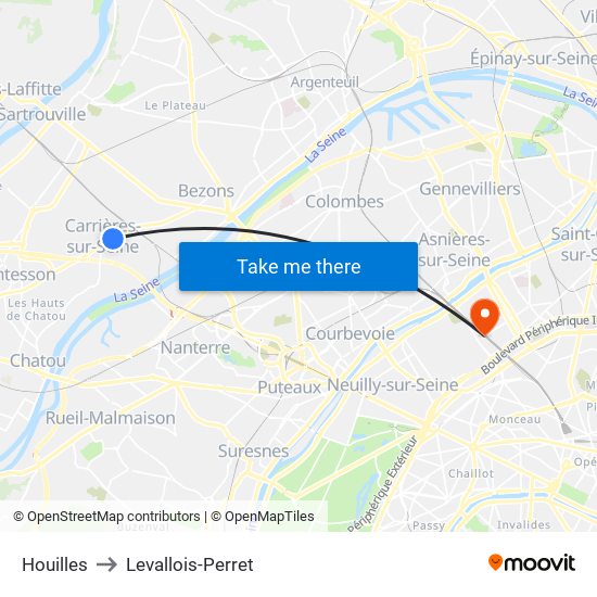 Houilles to Levallois-Perret map