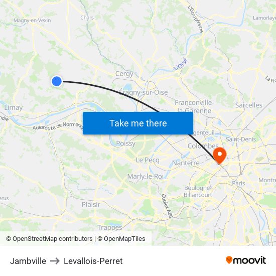 Jambville to Levallois-Perret map