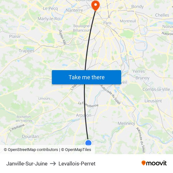 Janville-Sur-Juine to Levallois-Perret map