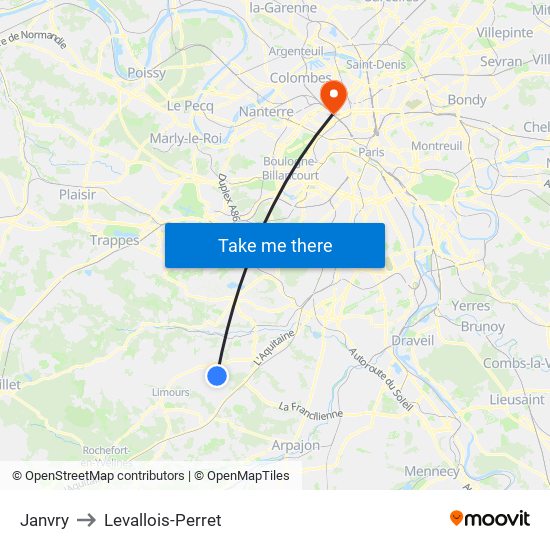 Janvry to Levallois-Perret map