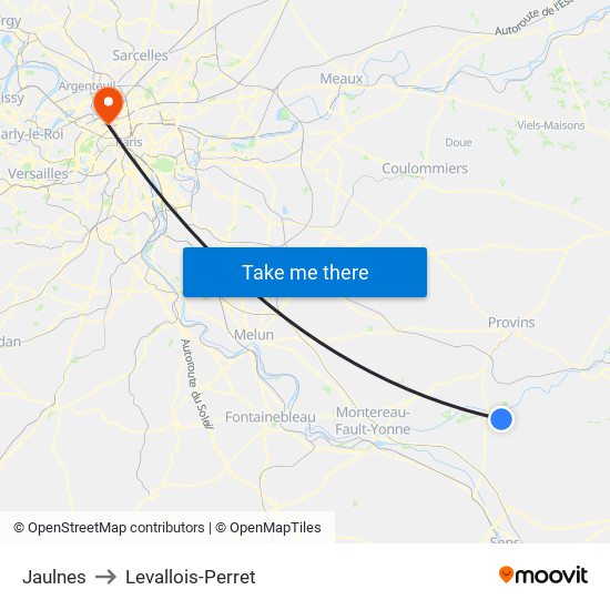 Jaulnes to Levallois-Perret map
