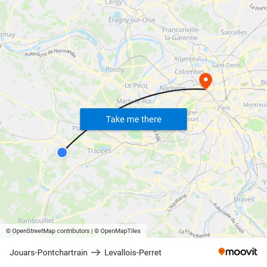 Jouars-Pontchartrain to Levallois-Perret map