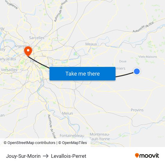 Jouy-Sur-Morin to Levallois-Perret map