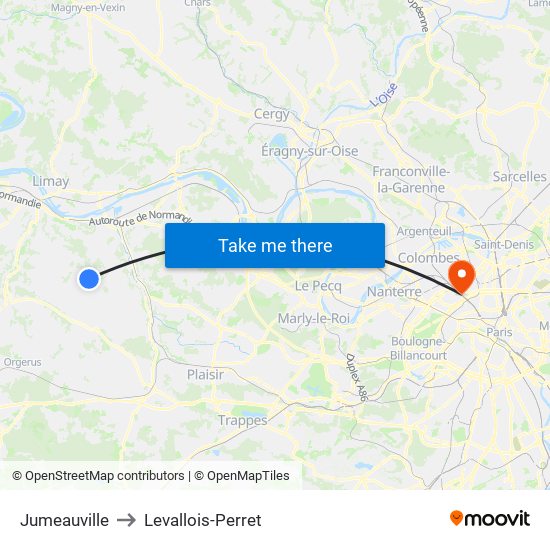 Jumeauville to Levallois-Perret map