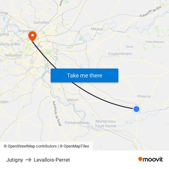 Jutigny to Levallois-Perret map