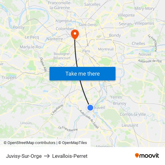 Juvisy-Sur-Orge to Levallois-Perret map