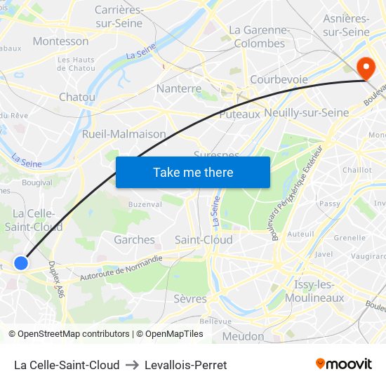 La Celle-Saint-Cloud to Levallois-Perret map