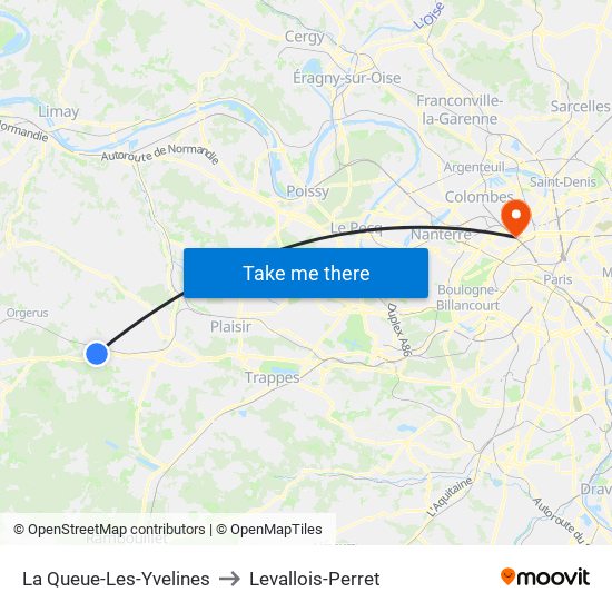 La Queue-Les-Yvelines to Levallois-Perret map