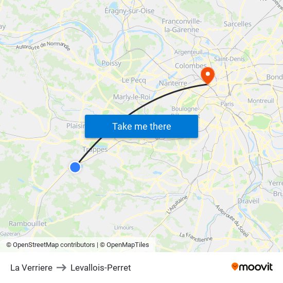La Verriere to Levallois-Perret map