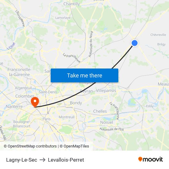 Lagny-Le-Sec to Levallois-Perret map