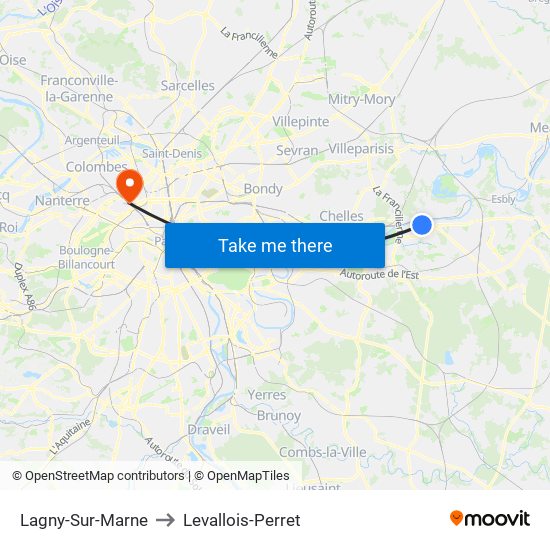Lagny-Sur-Marne to Levallois-Perret map