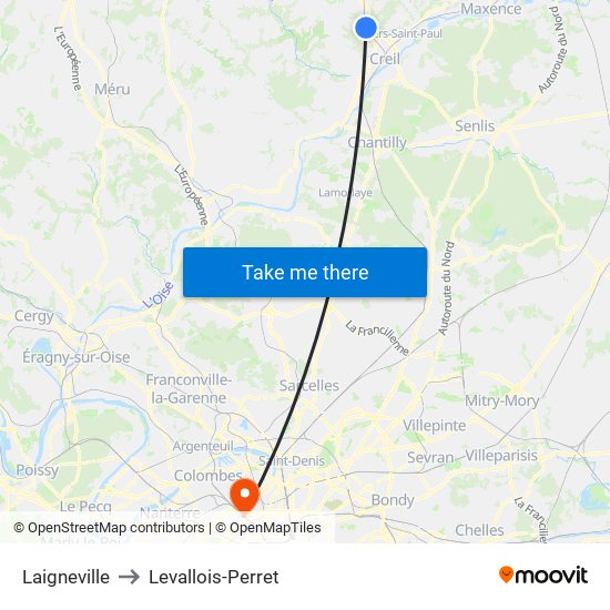 Laigneville to Levallois-Perret map