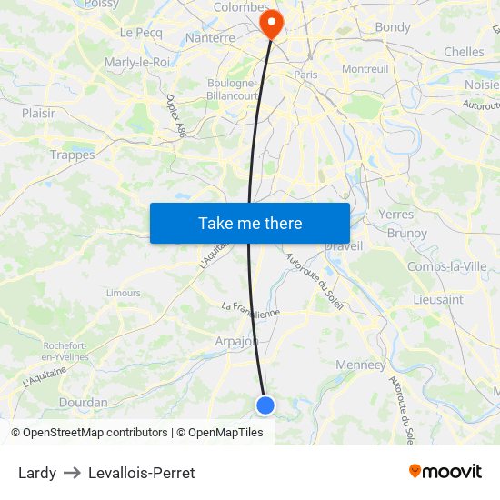 Lardy to Levallois-Perret map