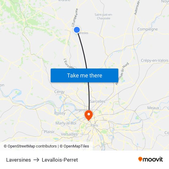 Laversines to Levallois-Perret map