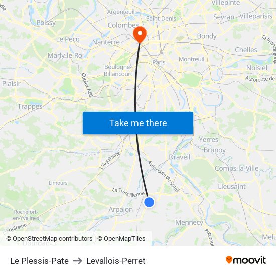 Le Plessis-Pate to Levallois-Perret map