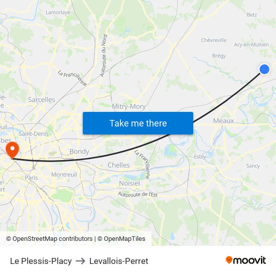 Le Plessis-Placy to Levallois-Perret map