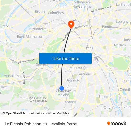 Le Plessis-Robinson to Levallois-Perret map
