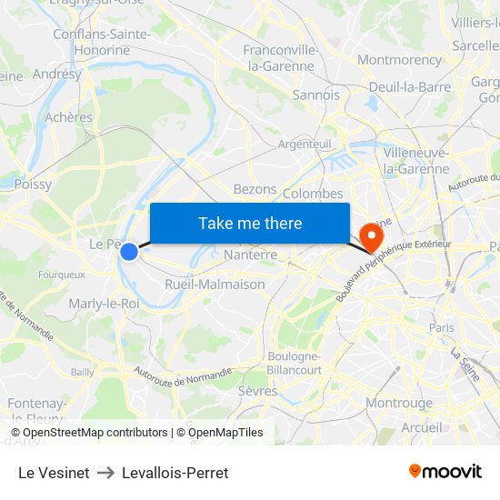 Le Vesinet to Levallois-Perret map