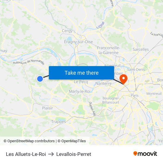 Les Alluets-Le-Roi to Levallois-Perret map