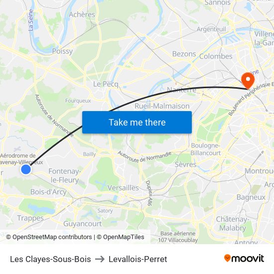 Les Clayes-Sous-Bois to Levallois-Perret map