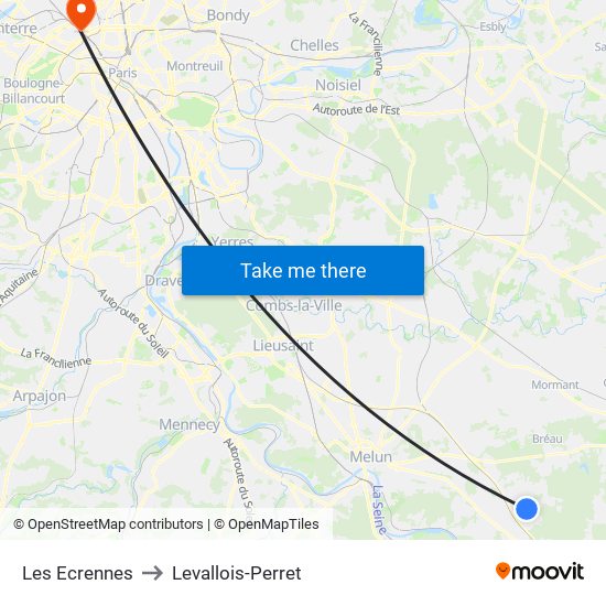 Les Ecrennes to Levallois-Perret map