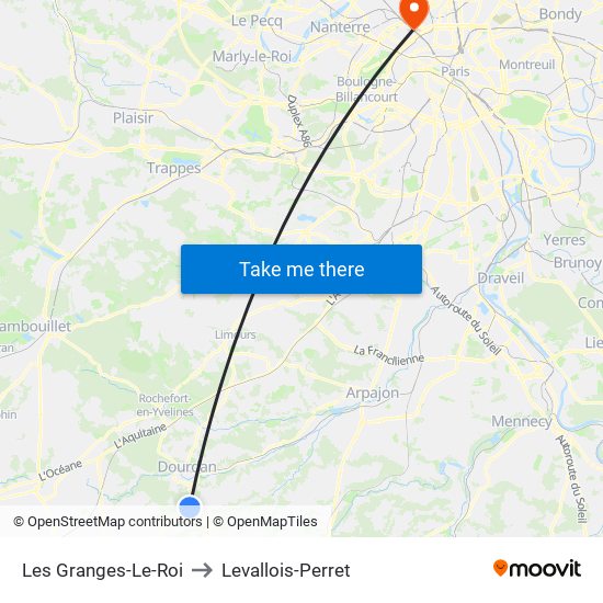 Les Granges-Le-Roi to Levallois-Perret map