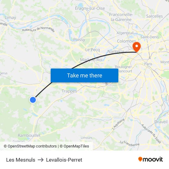 Les Mesnuls to Levallois-Perret map