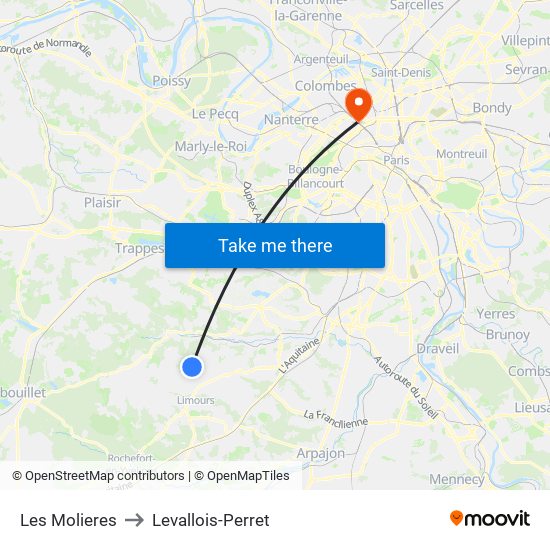 Les Molieres to Levallois-Perret map