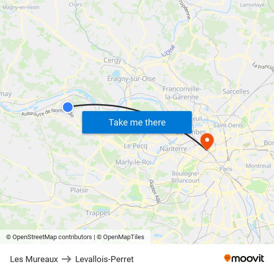 Les Mureaux to Levallois-Perret map