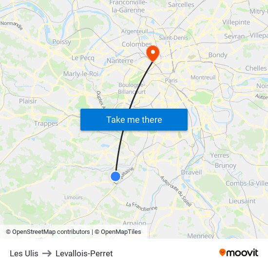 Les Ulis to Levallois-Perret map