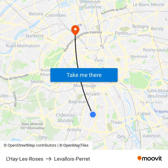 L'Hay-Les-Roses to Levallois-Perret map