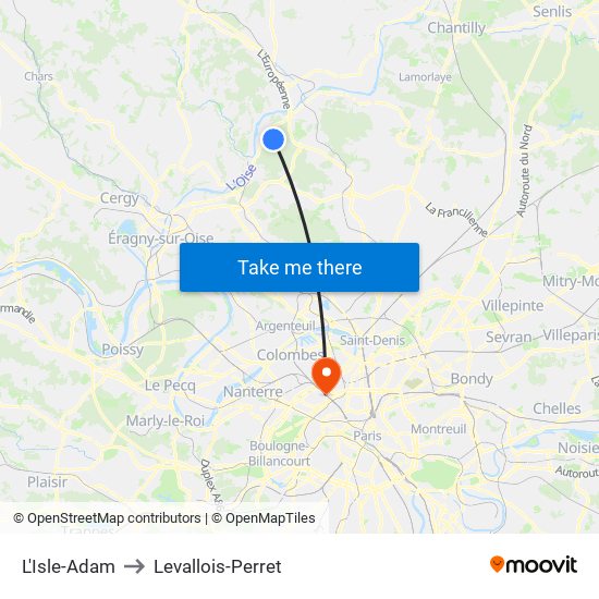 L'Isle-Adam to Levallois-Perret map