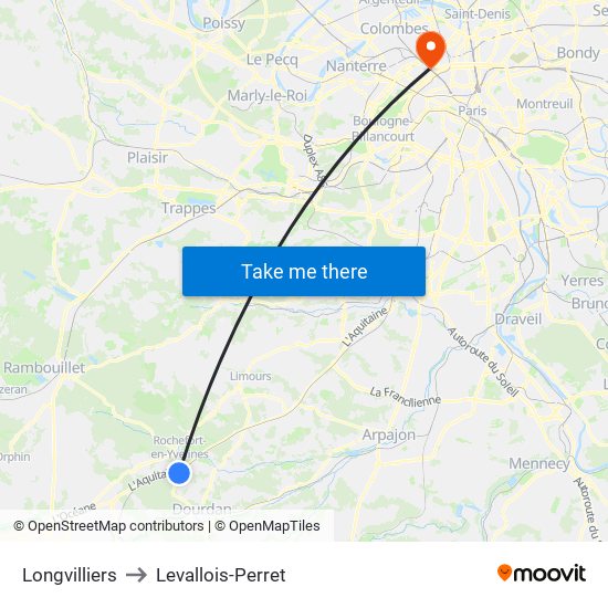 Longvilliers to Levallois-Perret map