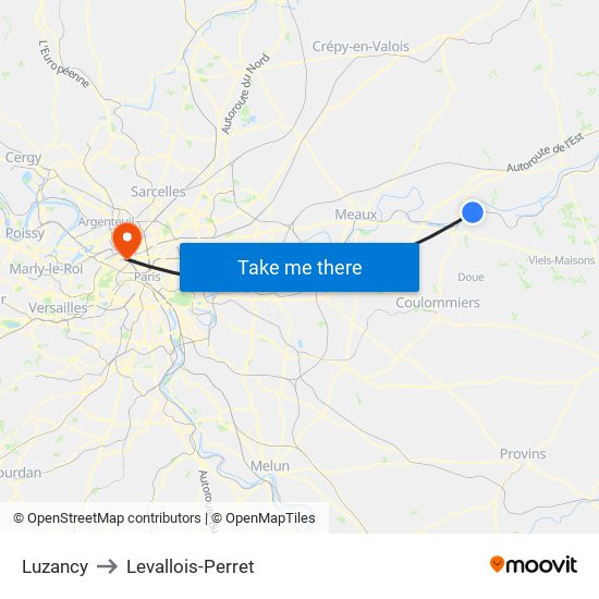 Luzancy to Levallois-Perret map