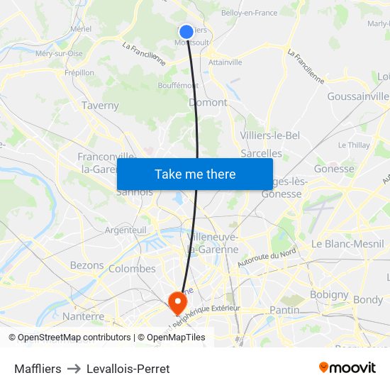 Maffliers to Levallois-Perret map
