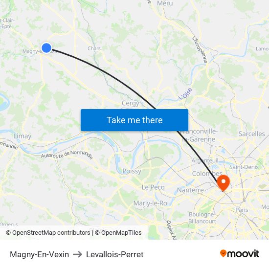 Magny-En-Vexin to Levallois-Perret map