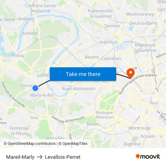 Mareil-Marly to Levallois-Perret map