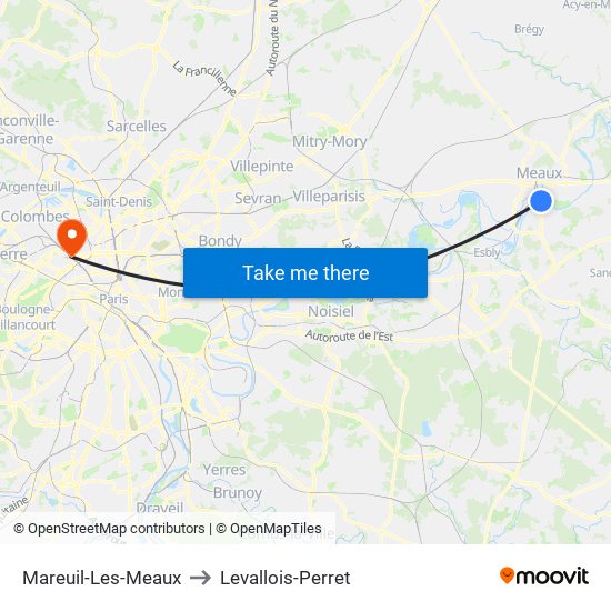 Mareuil-Les-Meaux to Levallois-Perret map