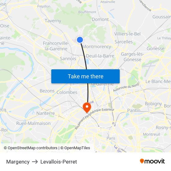 Margency to Levallois-Perret map