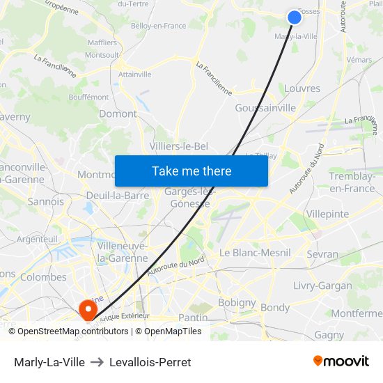 Marly-La-Ville to Levallois-Perret map