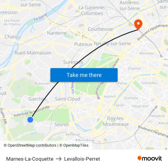 Marnes-La-Coquette to Levallois-Perret map