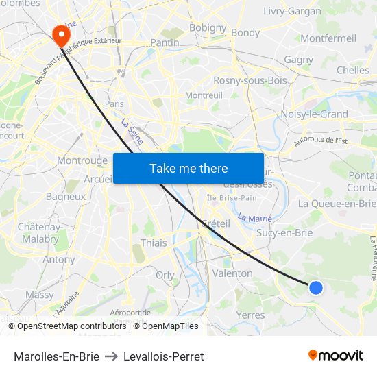 Marolles-En-Brie to Levallois-Perret map