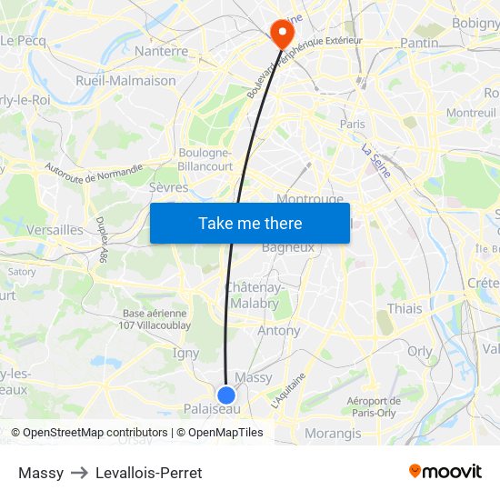 Massy to Levallois-Perret map