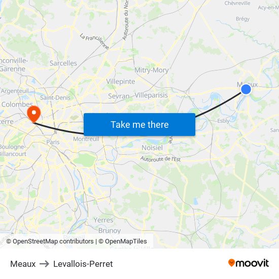 Meaux to Levallois-Perret map