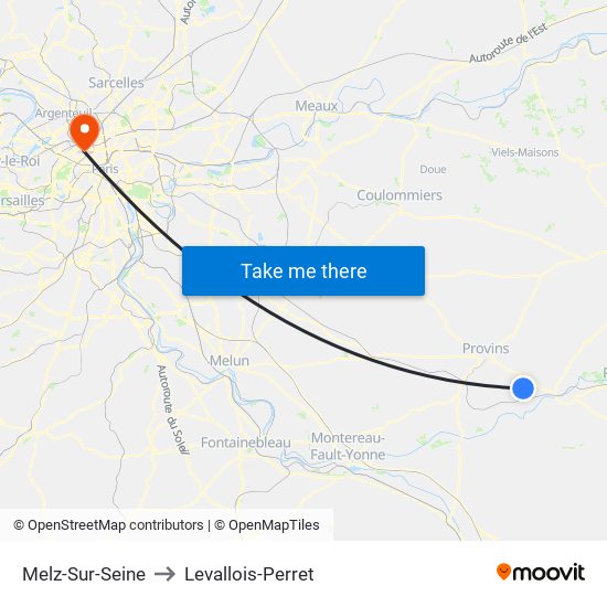 Melz-Sur-Seine to Levallois-Perret map