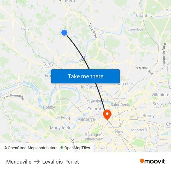Menouville to Levallois-Perret map