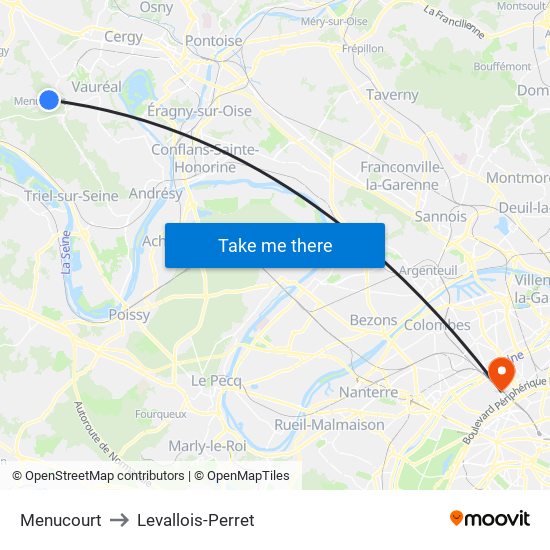 Menucourt to Levallois-Perret map