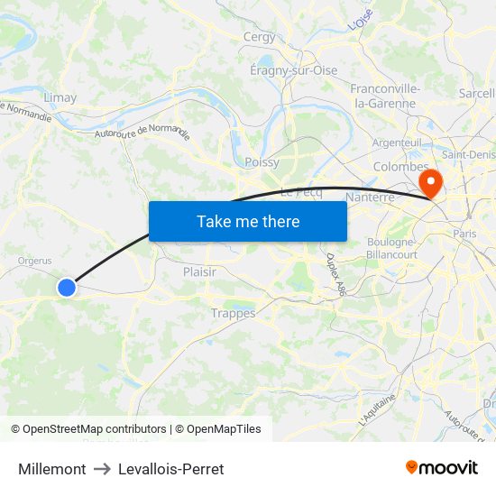 Millemont to Levallois-Perret map