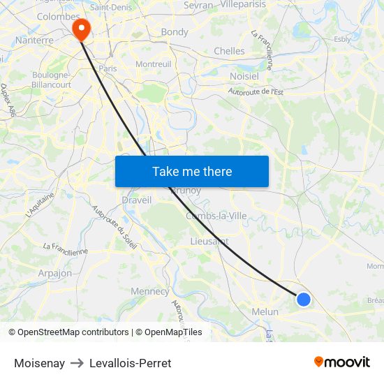 Moisenay to Levallois-Perret map