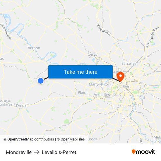 Mondreville to Levallois-Perret map